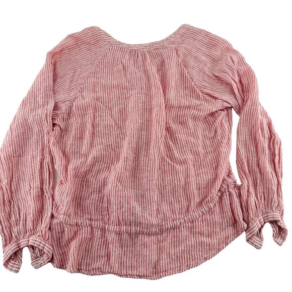 Rails Red & White Striped V-Neck Button-Down Blouse Medium Linen/Rayon - Picture 6 of 7